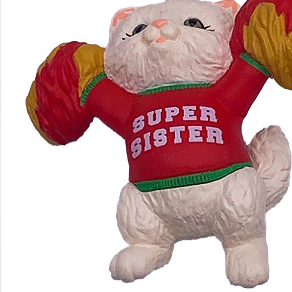 1993 Hallmark Keepsake Super Sister Cheerleader Cat QX554-5 Tree Ornament in Box - Picture 3 of 6